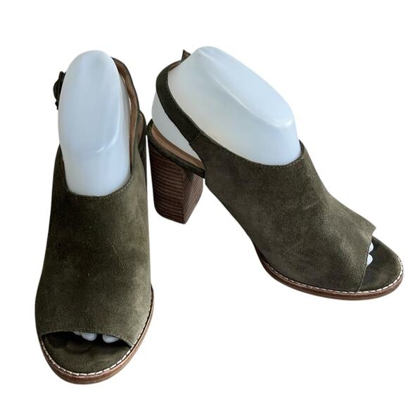 Madewell Cary Slingback Sandal Sz 8 Olive Green Suede Stacked 3.5" Block Heel - Picture 3 of 9